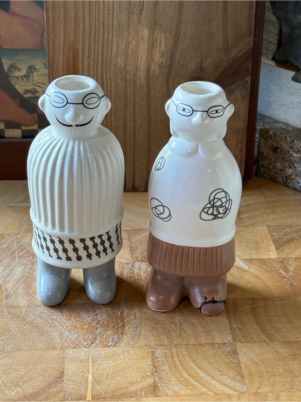 Whimsical Grandma & Grandpa Ceramic Bud Vase Set | Cute Couple Decor